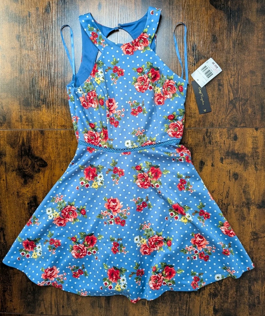 City Triangles Floral Dress Size 5 Juniors Summery Women Blue Polka Dots NWT