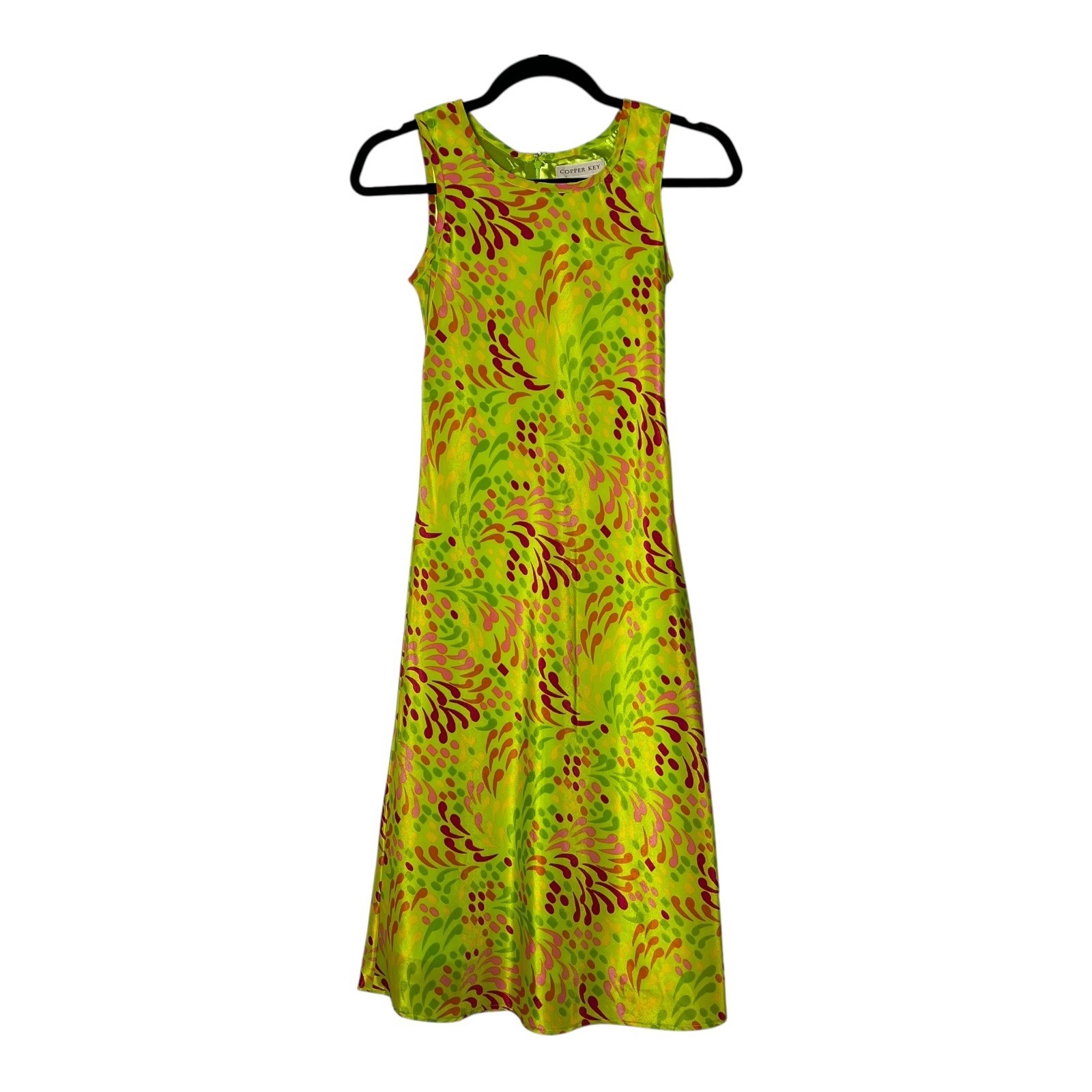 Copper Key Womens Lime Green Psychedelic Swirl Sleeveless Midi Tie Back Dress 10