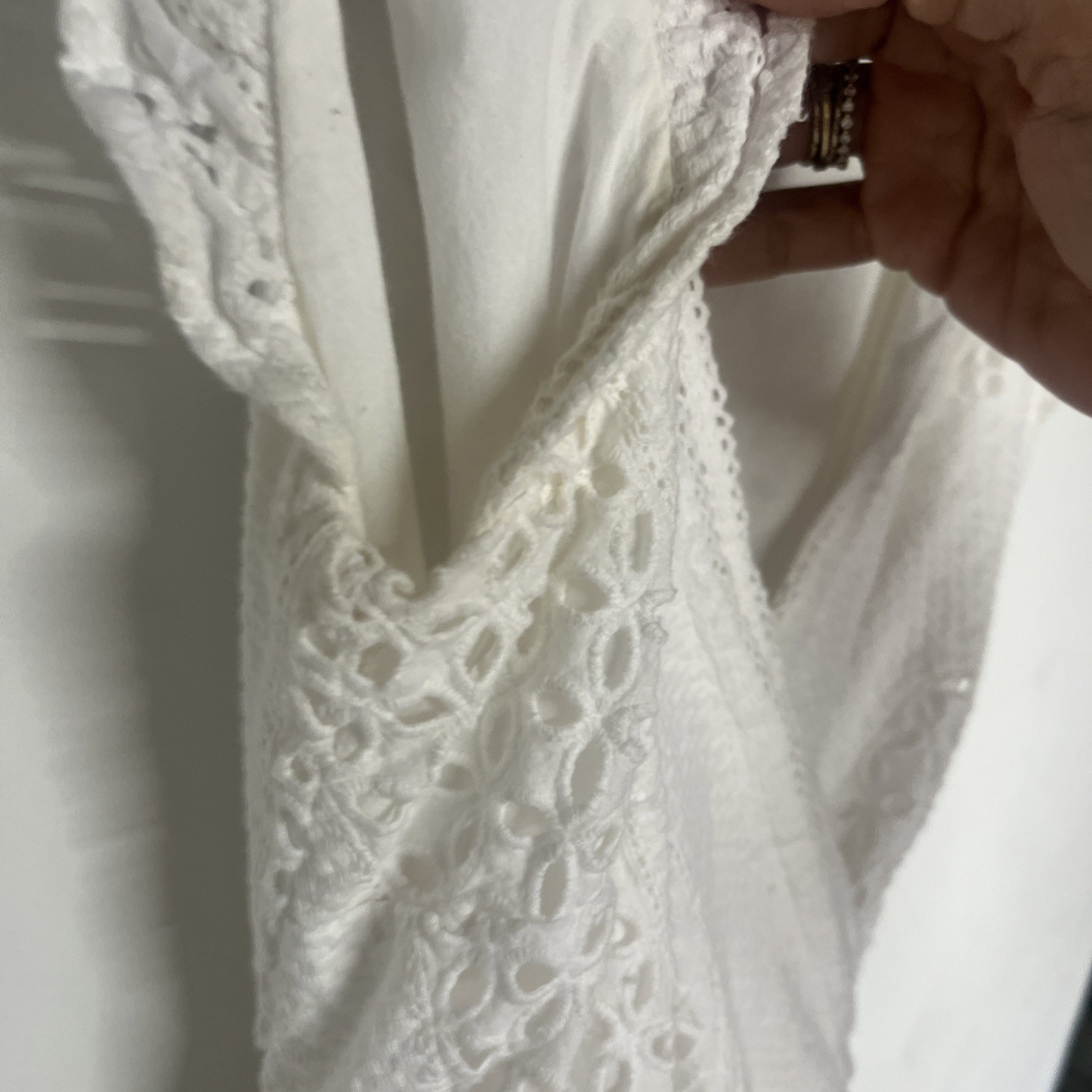 JCrew White Eyelet Wrap Dress Size 2 Cotton Flutter Sleeve Cottagecore White