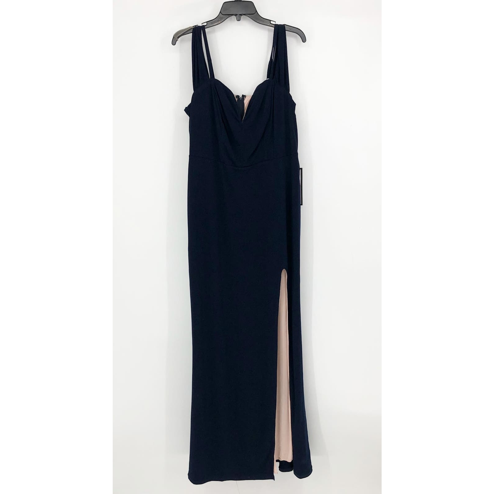 CITY STUDIO Trendy Off-The-Shoulder Slit Gown 16W Navy Blue Rose Pink NWT
