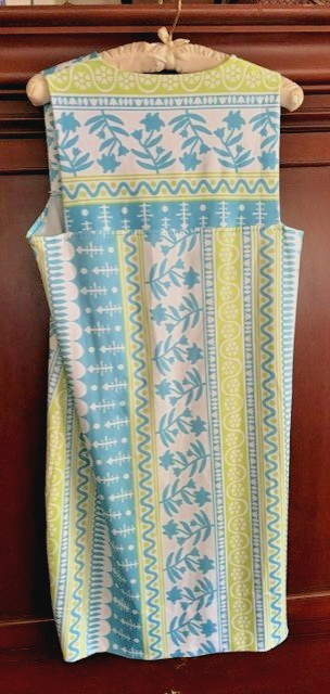 Gretchen Scott Sleveless Shift Dress L Turquoise Blue Lime Green