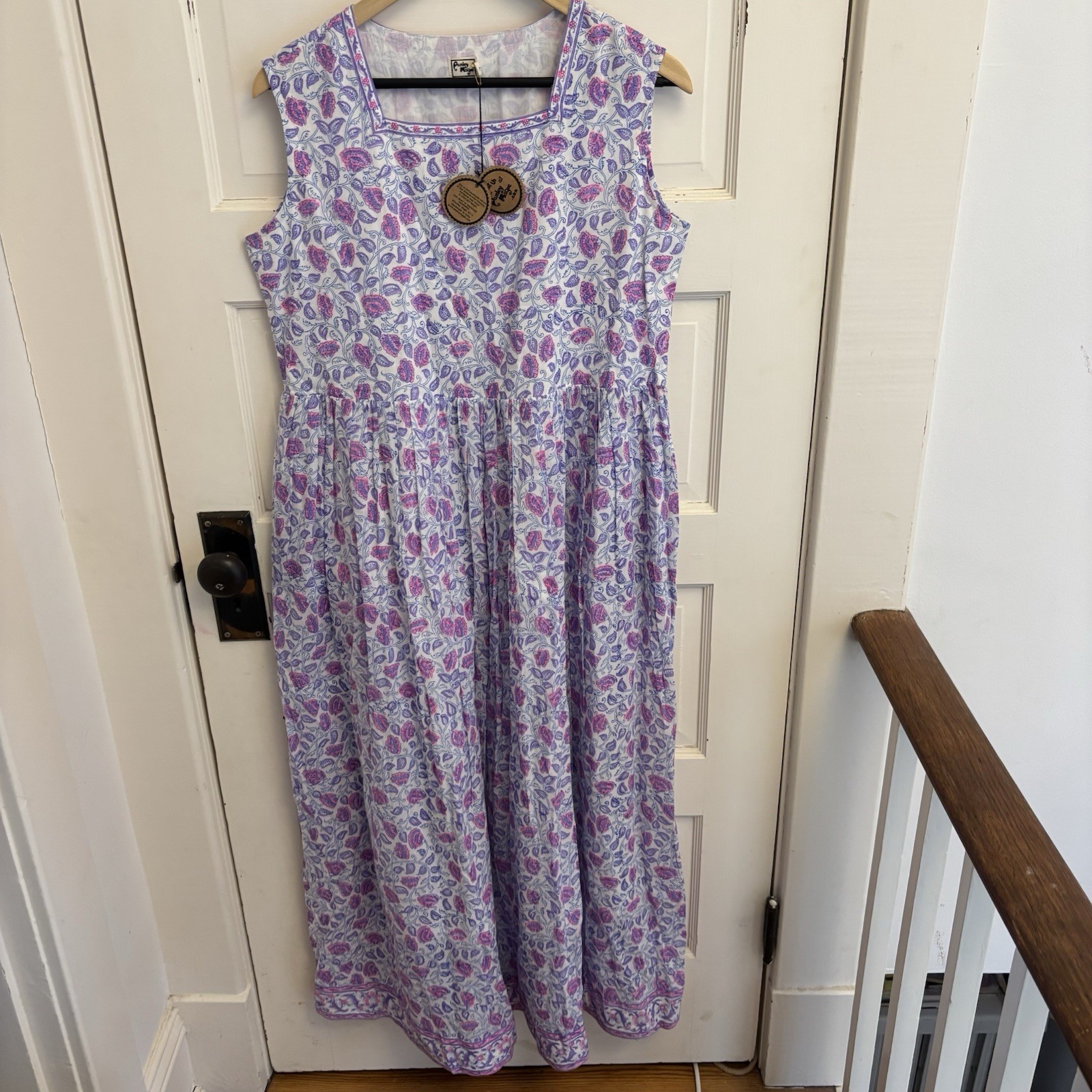 Paisley Magic Women’s White Floral Dress Pockets Boho Cottage Large New $148
