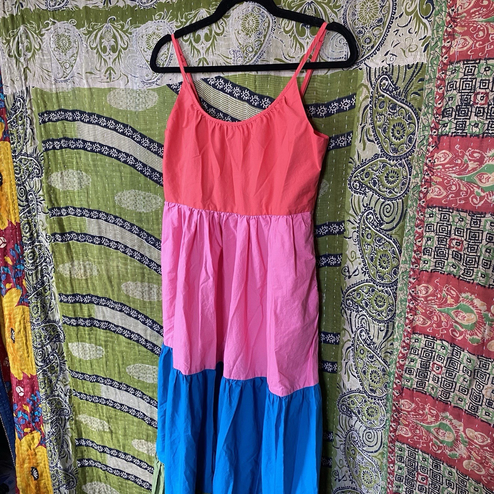 Boden Red/ Pink/ Blue/ Green Colorblock Trapeze Cotton Maxi Dress Size 6 Petite