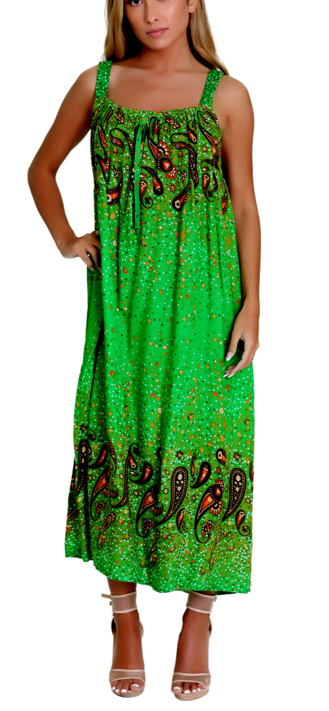 Advance Women’s Paisley Print Resort Green Dress 100% Rayon Size-M/2X