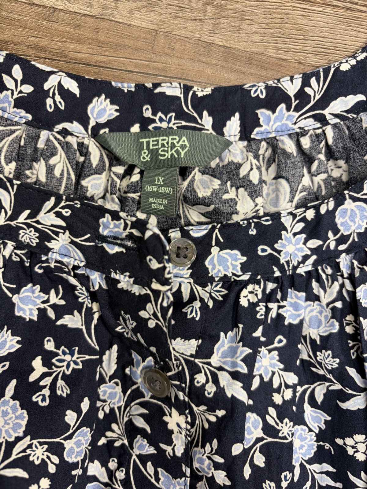 Terra & Sky Women’s 1X (16W-18W) Dress With Tie Belt & Pockets Blue Floral NWT