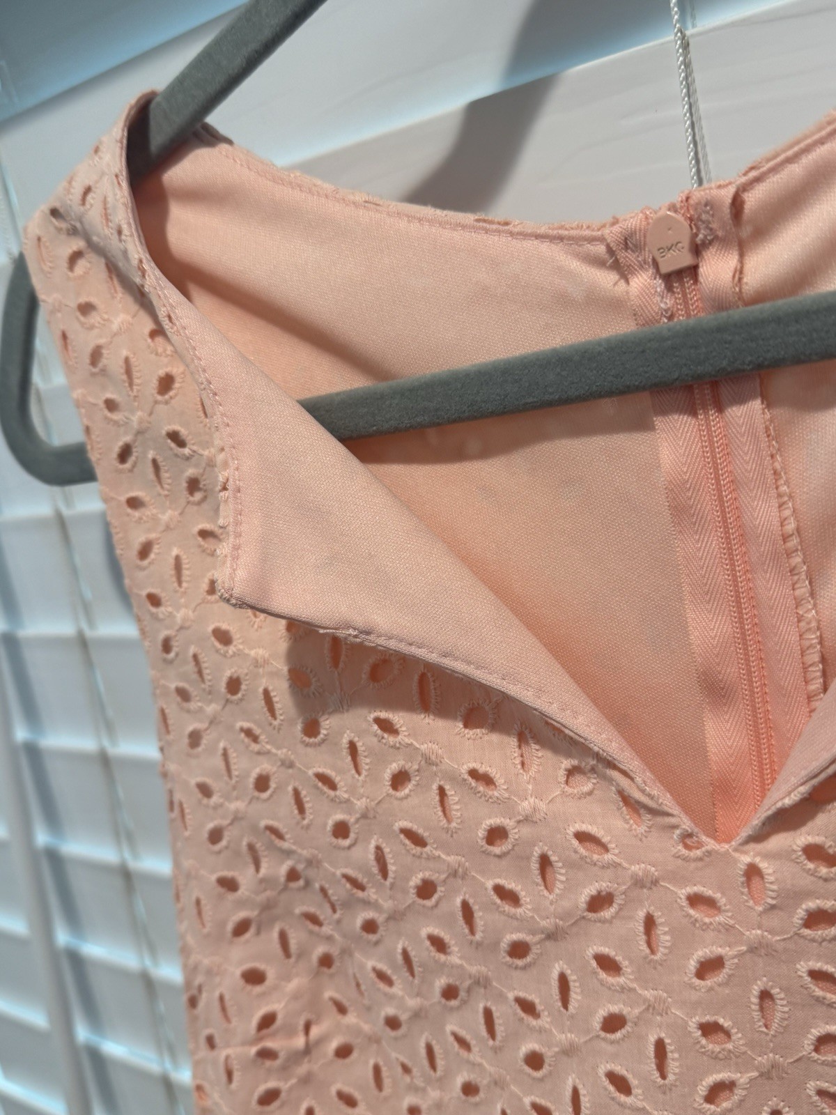 Everly Feminine Floral Eyelet Detail Coral Light Pink Spring Sun Dress Size M