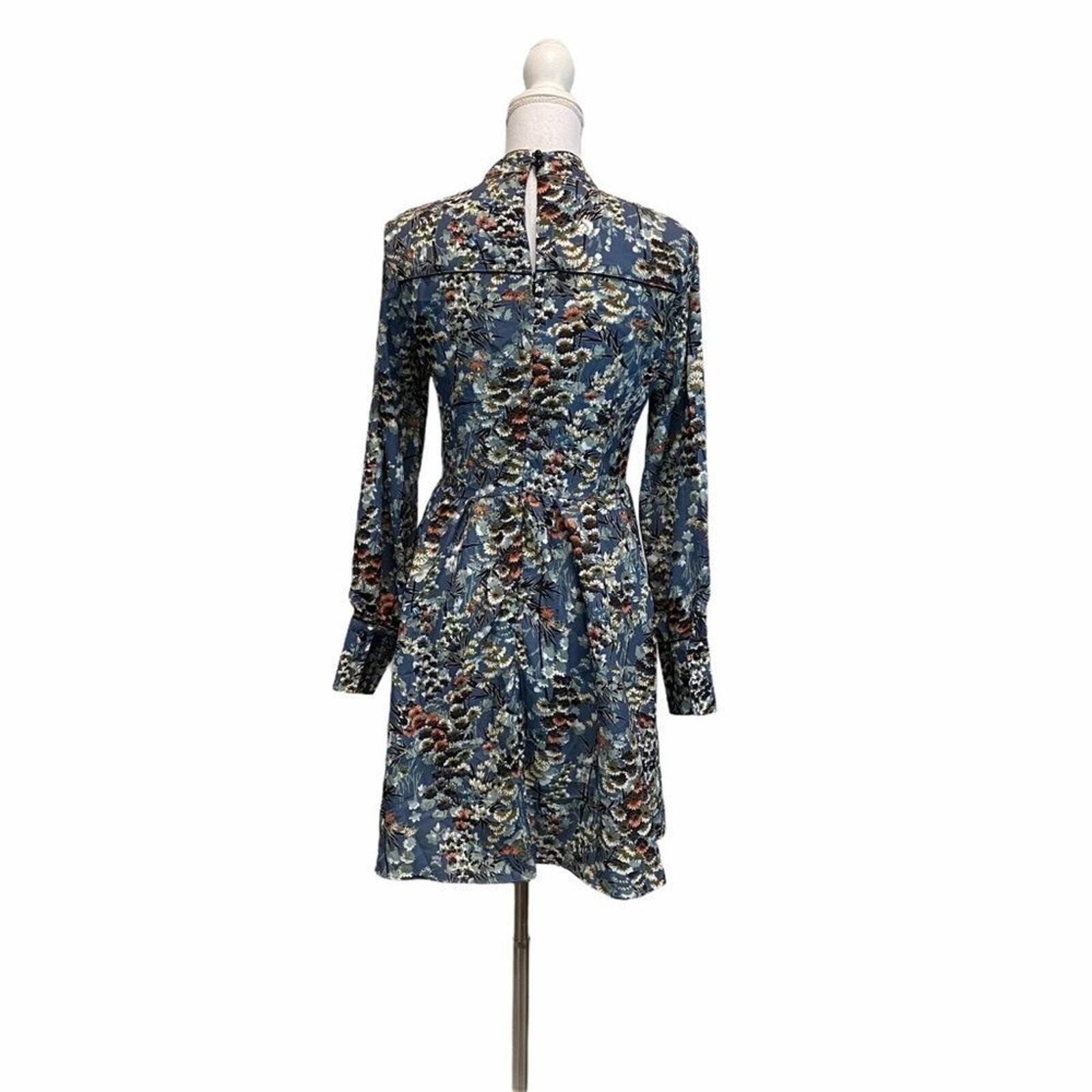 Small Floral Keyhole Front Boho Dress Casual Chic Trendy Long Sleeve Asian
