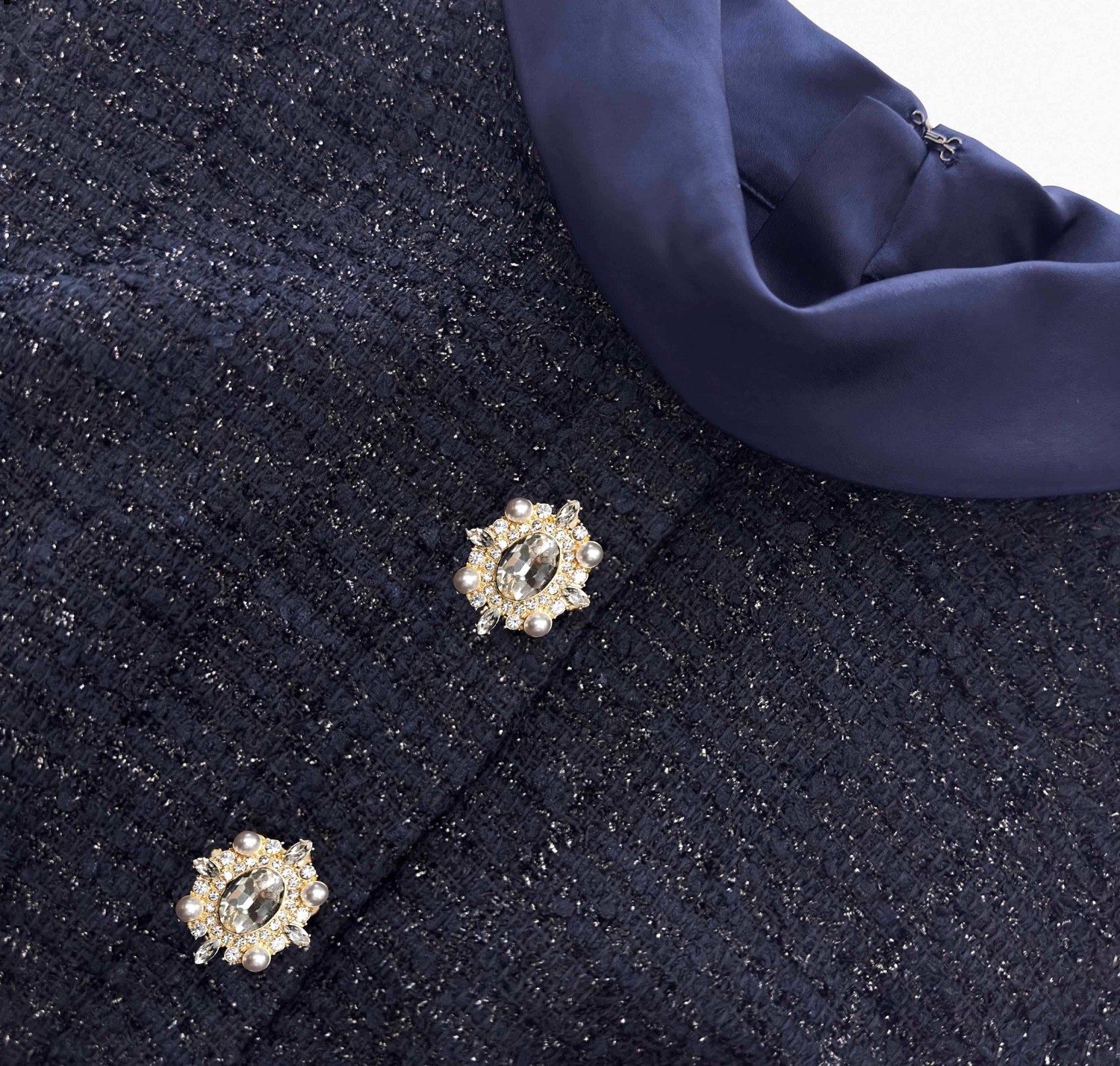 Self-Portrait Navy Metallic Boucle Maxi Dress