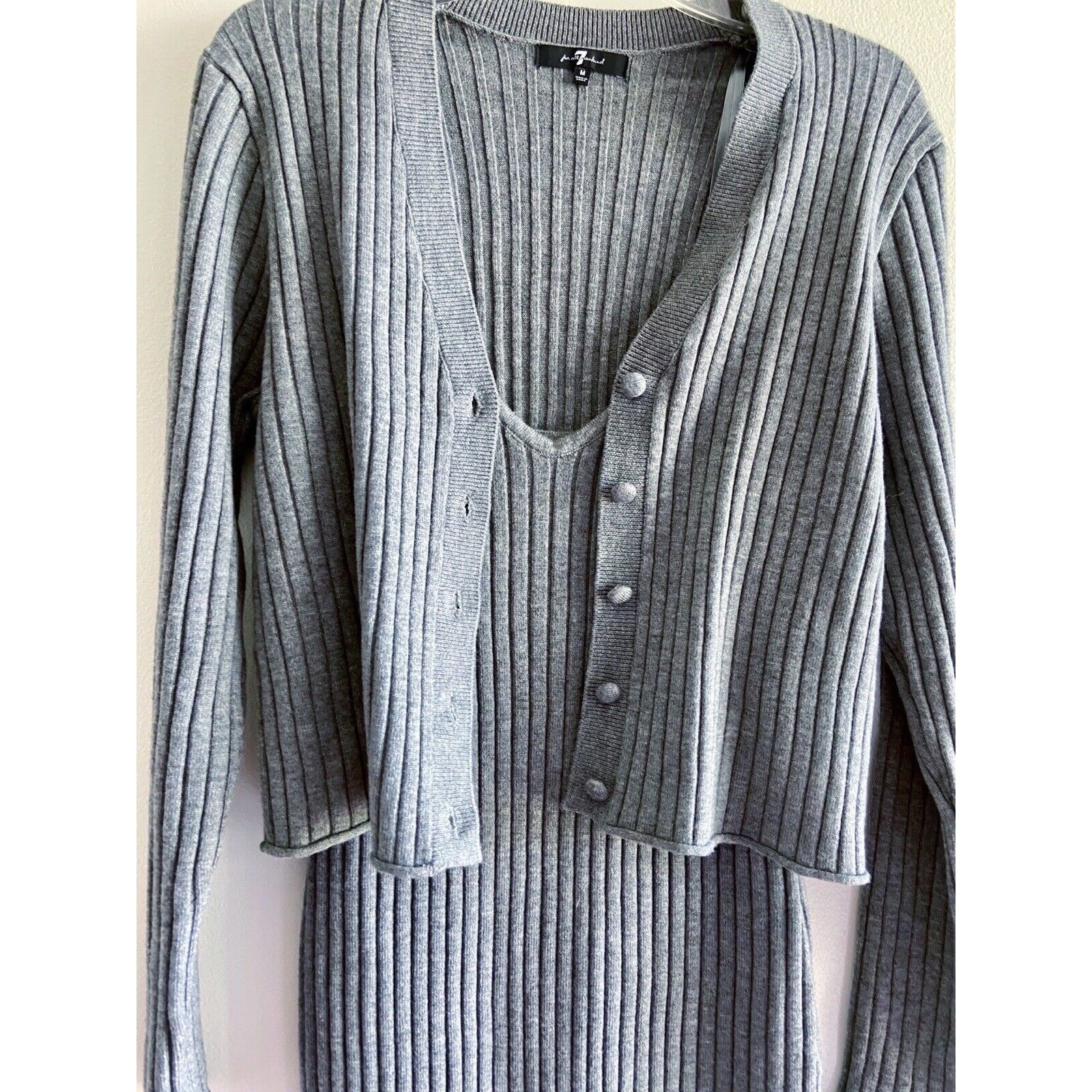 7 For All Mankind gray ribbed dress and cardigan set Minimal Medium