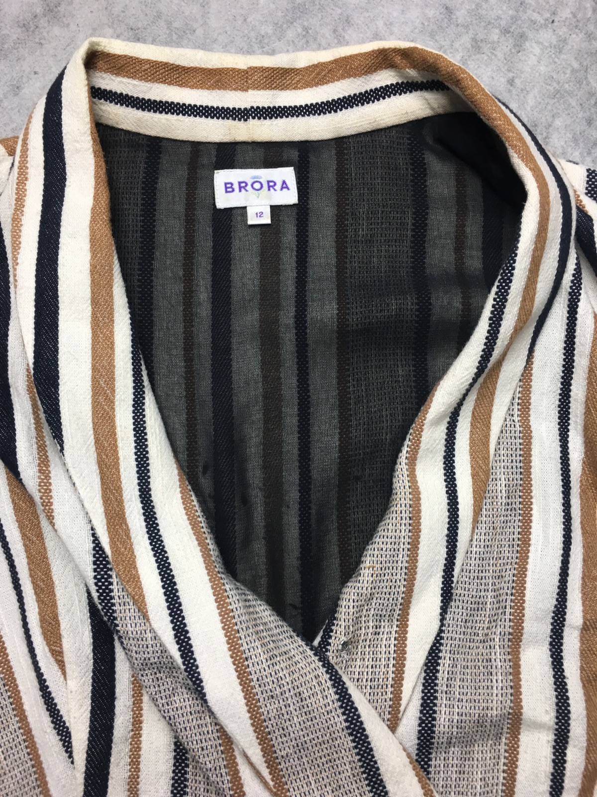 BRORA Striped Wrap Maxi Belted Dress Cotton Linen Blend UK 12