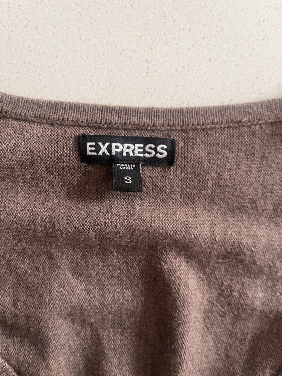 Express Women’s Brown Knit V-Neck 3/4 Sleeve Knee Sweater Dress Size S