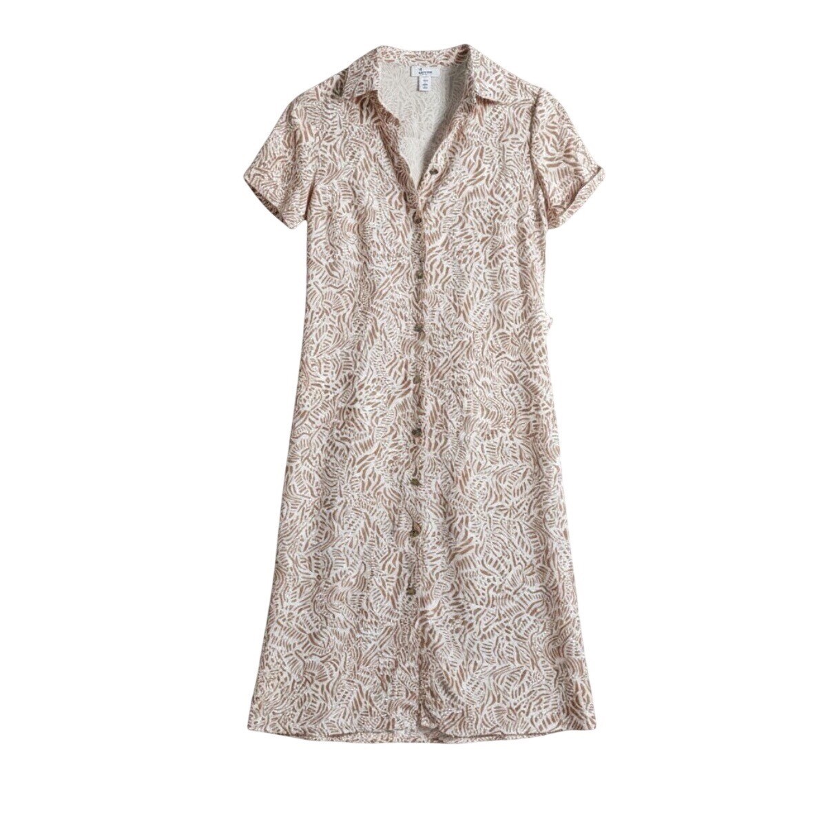 Japna Tan White Abstract Leaf Print Button Down Midi Shirt Dress Womens Small