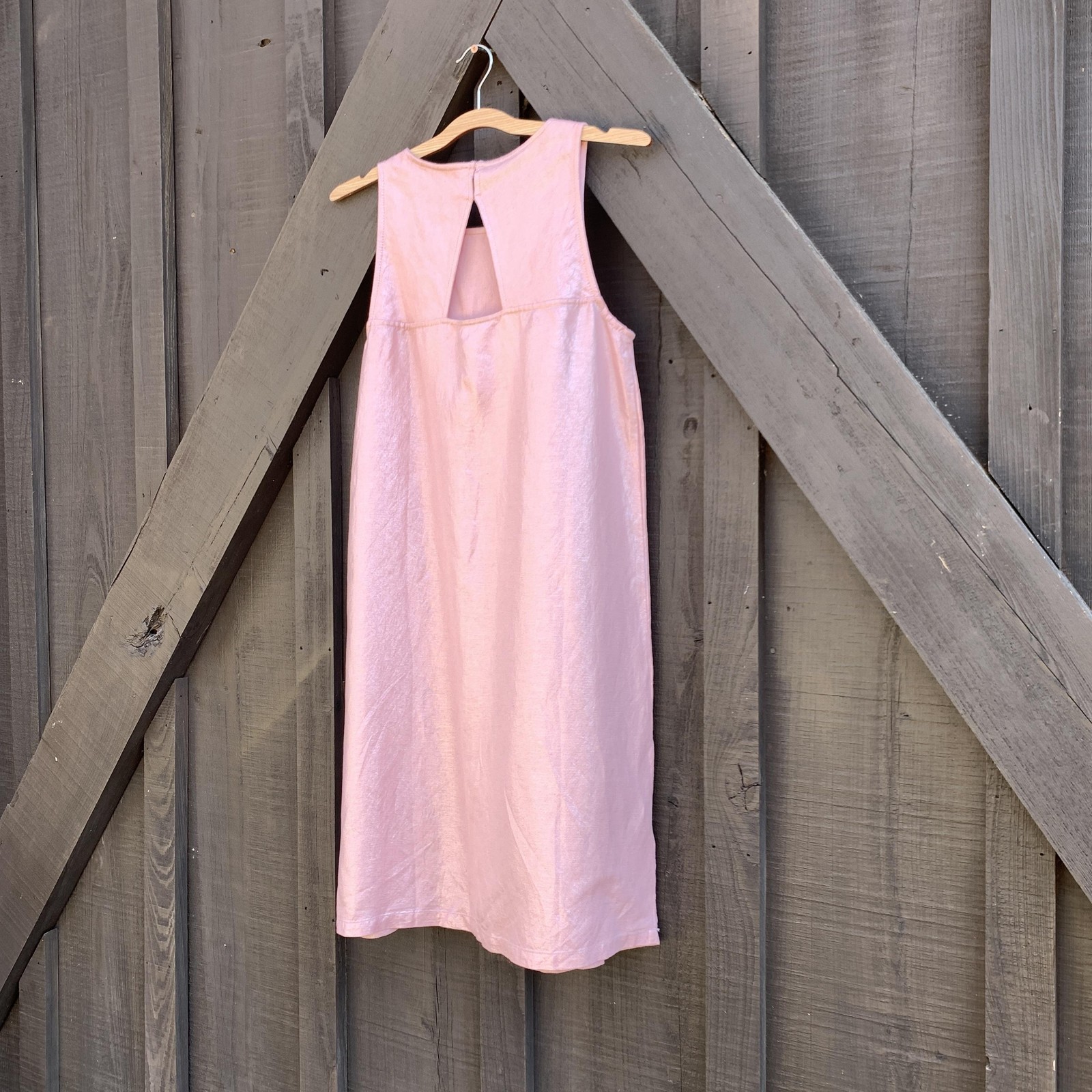 LOFT Dress Womens 2 Pink Linen Blend Sleeveless Shift Midi Keyhole Button Back