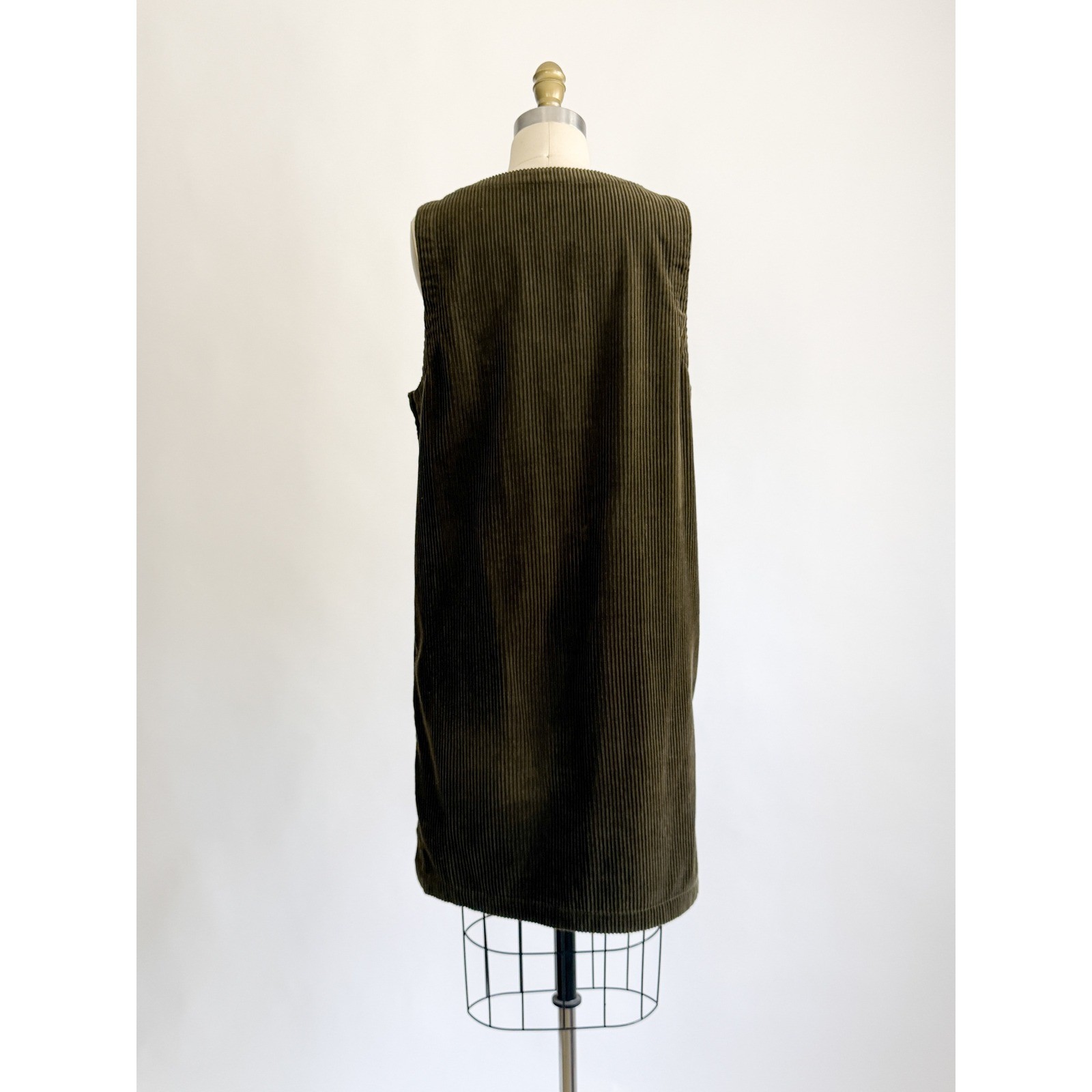 Vintage Eddie Bauer Corduroy Jumper Dress Small Olive Green V-Neck Side Button