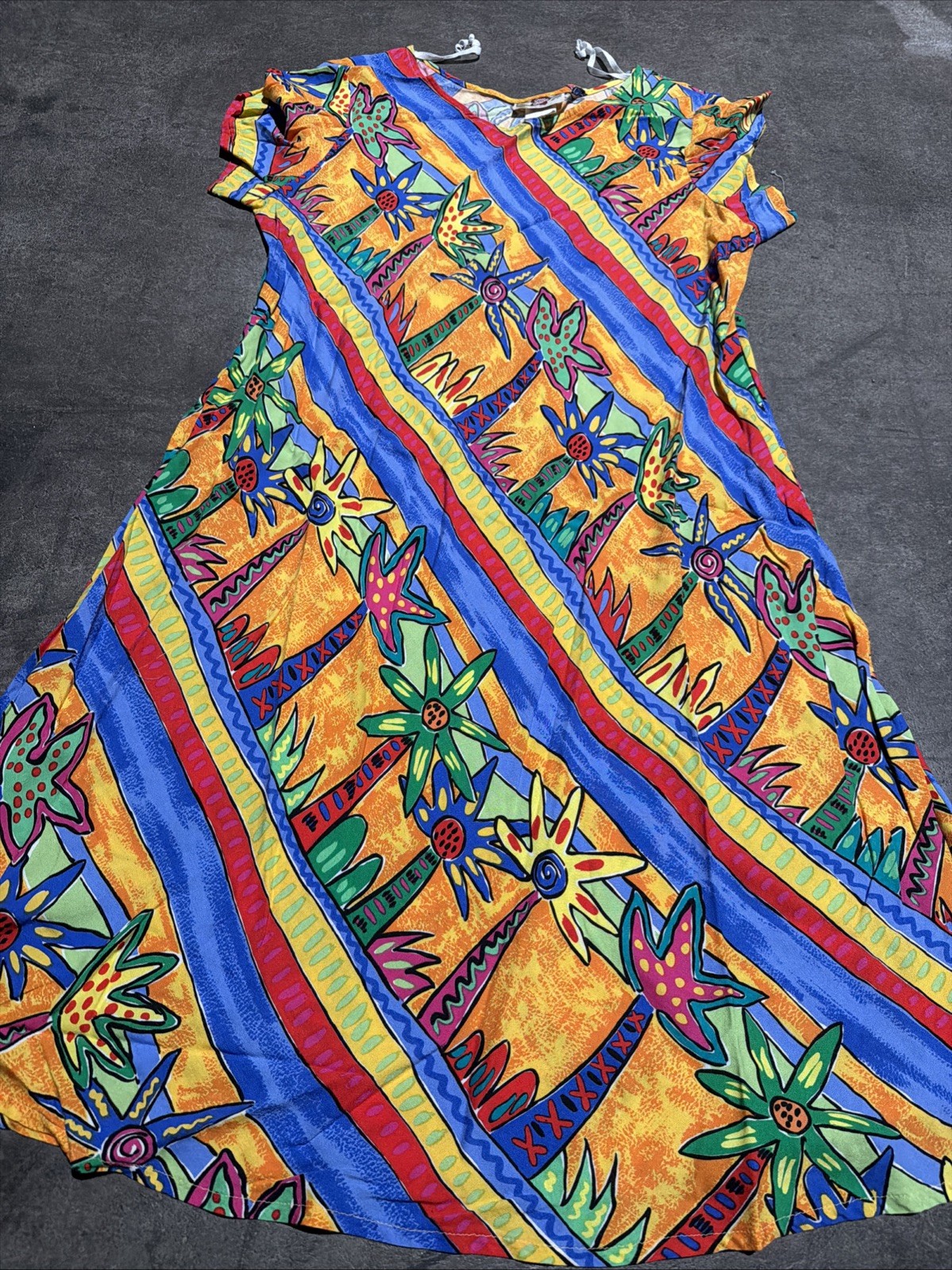 Vintage Hilo Hattie Hawaii XL 100% Cotton Dress Hibiscus Floral Art Deco