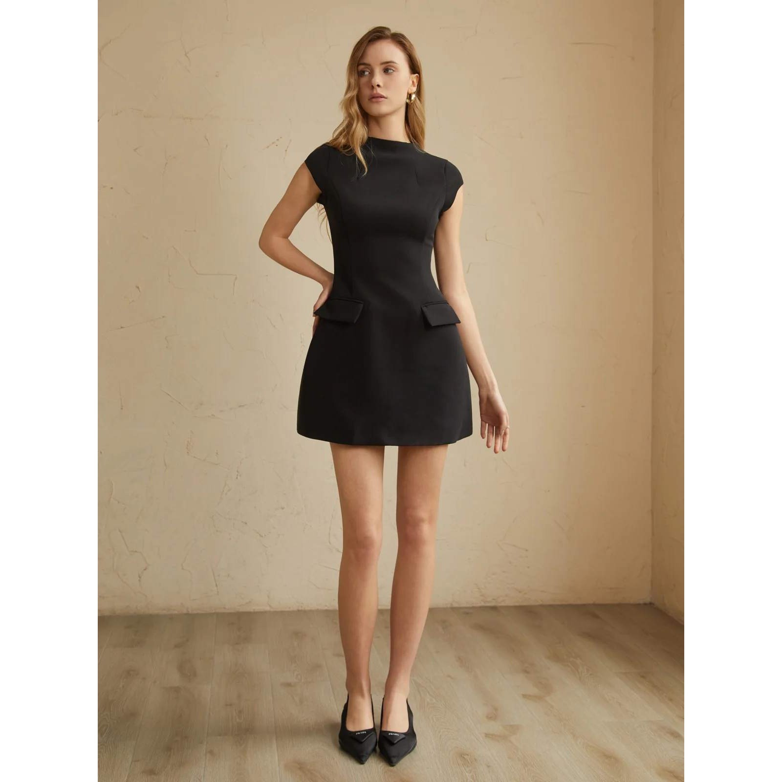 Commense Elegant A-line Mini Dress Black Small
