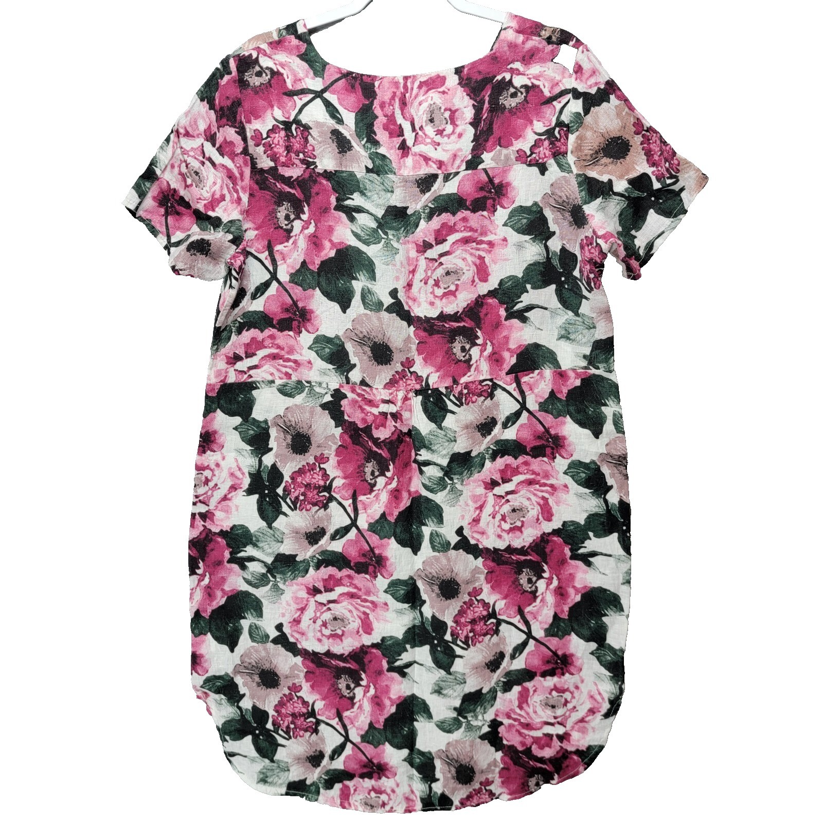 Valentina Naldi Floral Linen Shift Dress Womens L Italy Rose Lagenlook Cottage