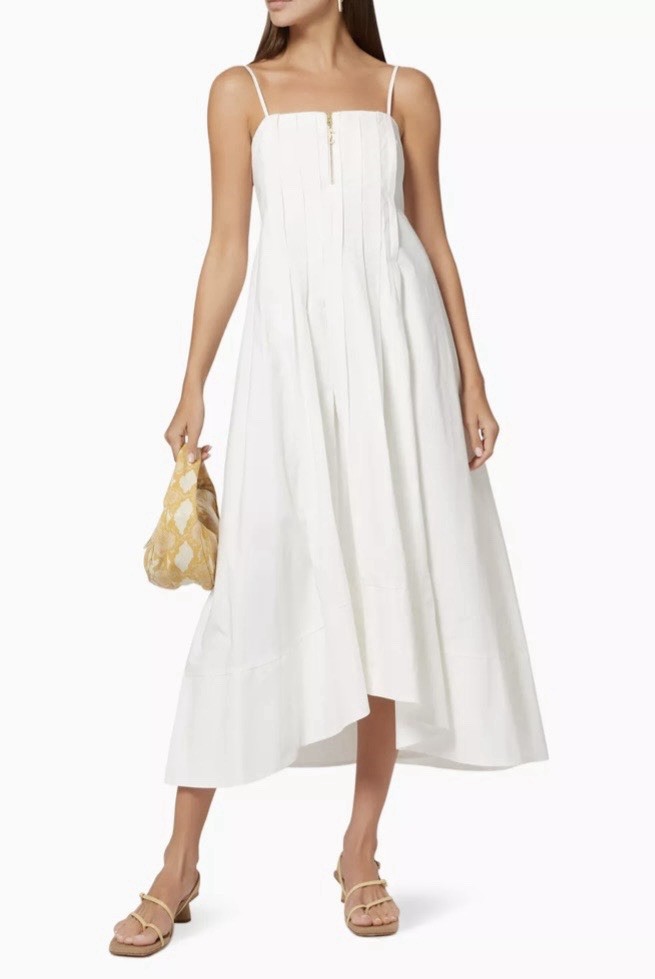 Alemais Selene White Organic Cotton Midi Dress Size 2 -AU 6