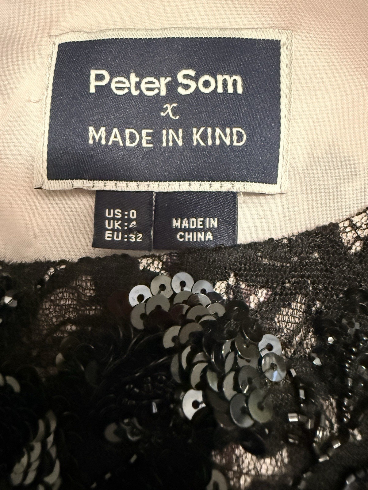 Peter Som x Made in Kind Black Lace Sequin Beaded Floral Dress Sleeveless 0