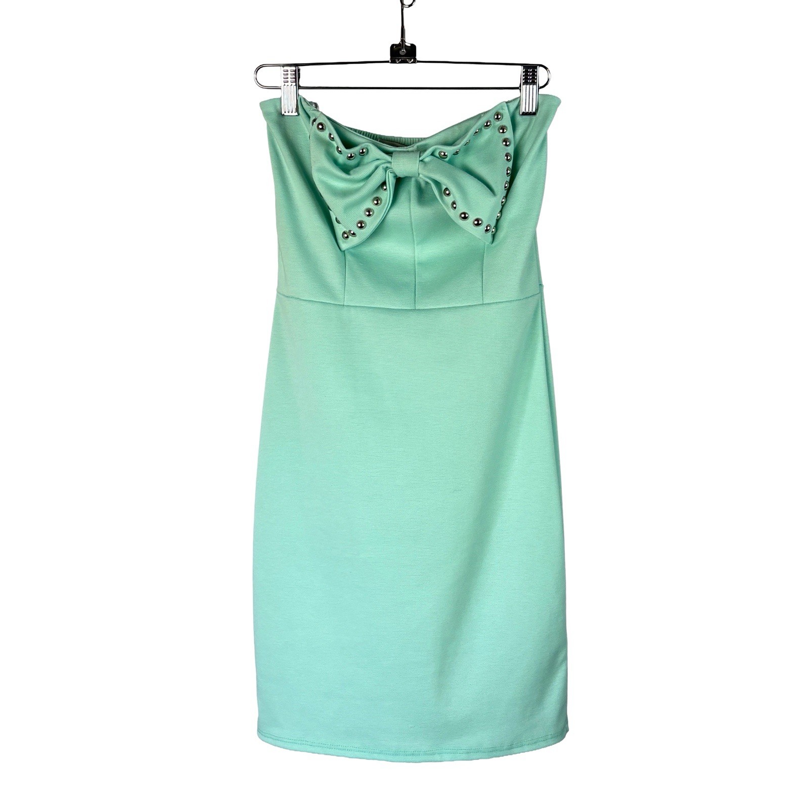 NWT Papaya Dress Womens M Fits Small Mint Green Studded Bow Coquette Mermaidcore