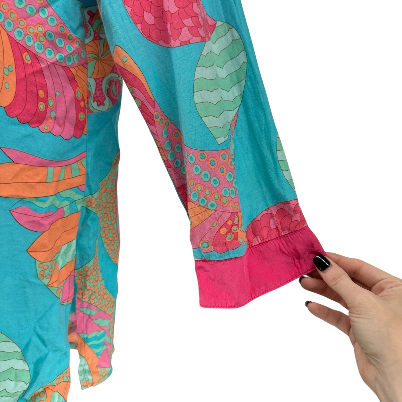 Britt Ryan Mini Dress Silk Blend Bright Pink Blue Tropical V-Neck Beach Medium