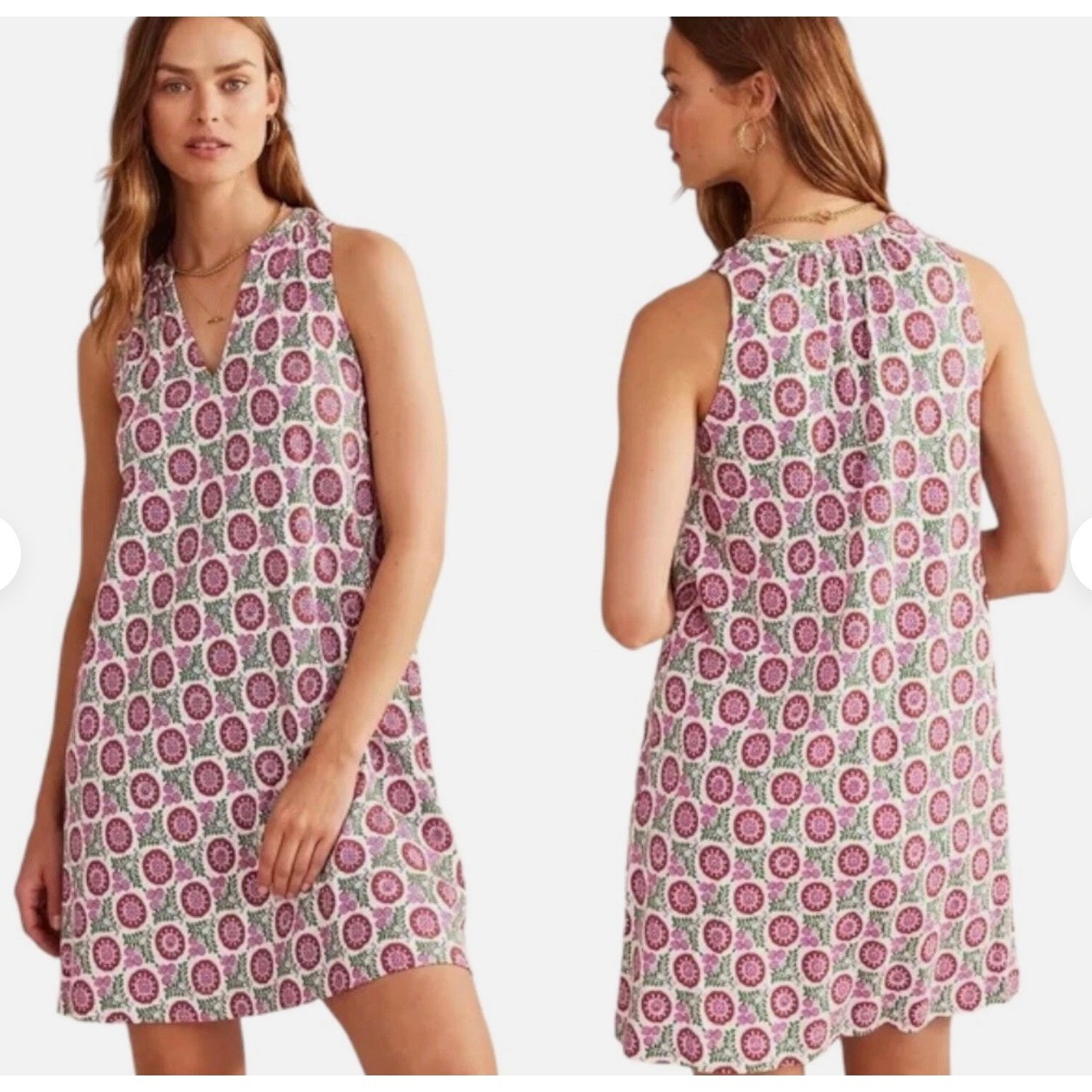 Boden Notch-Neck Jersey Dress Gin Fizz Sunflower Sprig Womens Size 16-18R