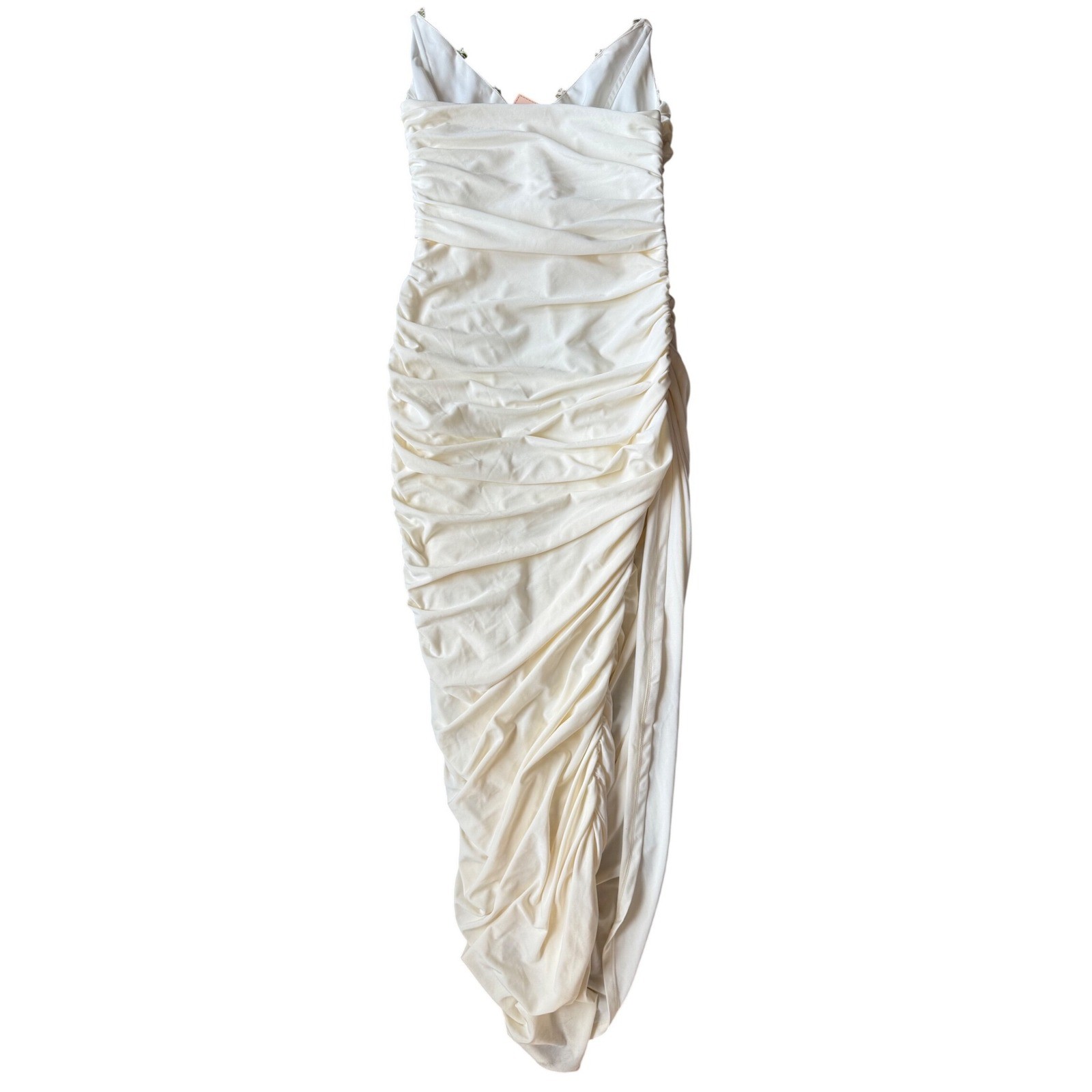 LaceMade NWT Ivory Ruched Floral Appliqué Fairycore Midi Dress Size Large