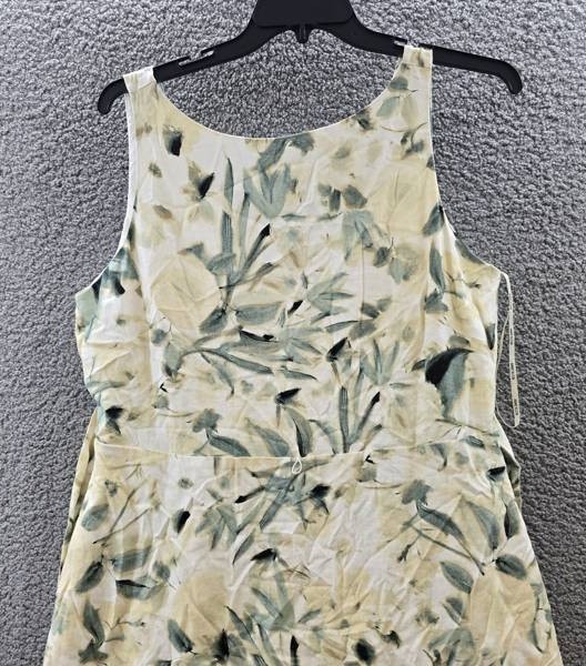 Anne Klein Linen Blend Floral-Print Tie-Waist Dress Women’s 16 White Dove Multi