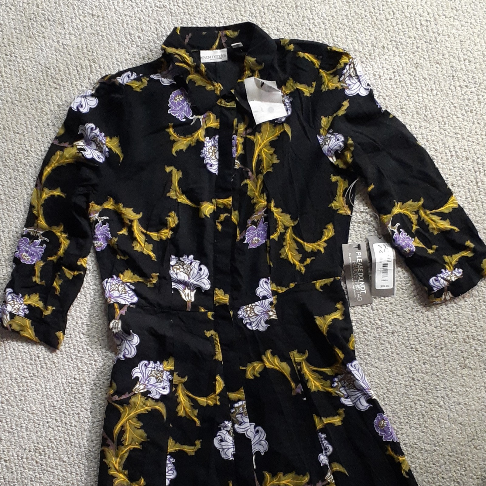 Eva Mendes Black Floral Button-Front Collared Maxi Shirtdress Size XS