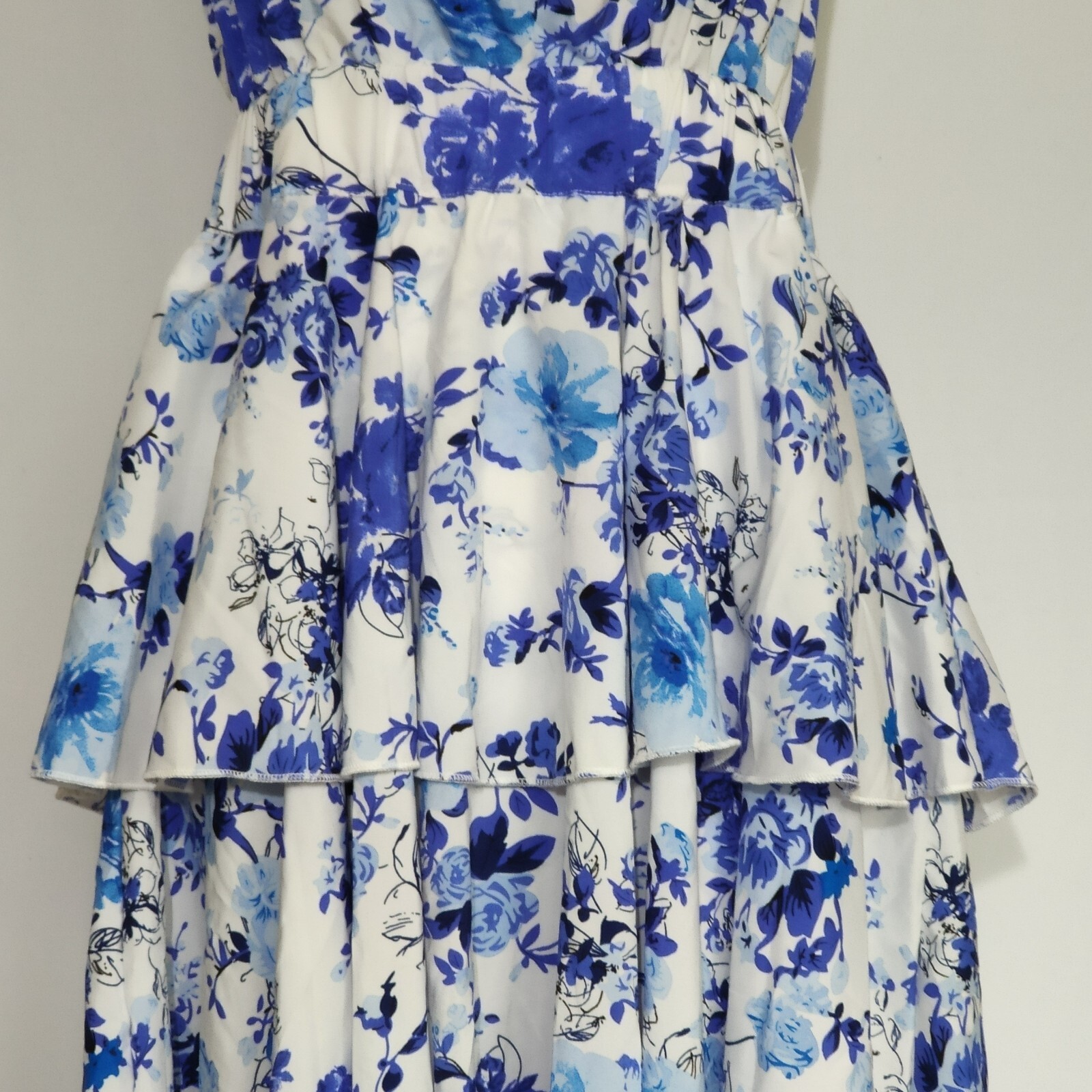 Shein Floral Halter Neck Dress, White & Blue, Layered – Size XL
