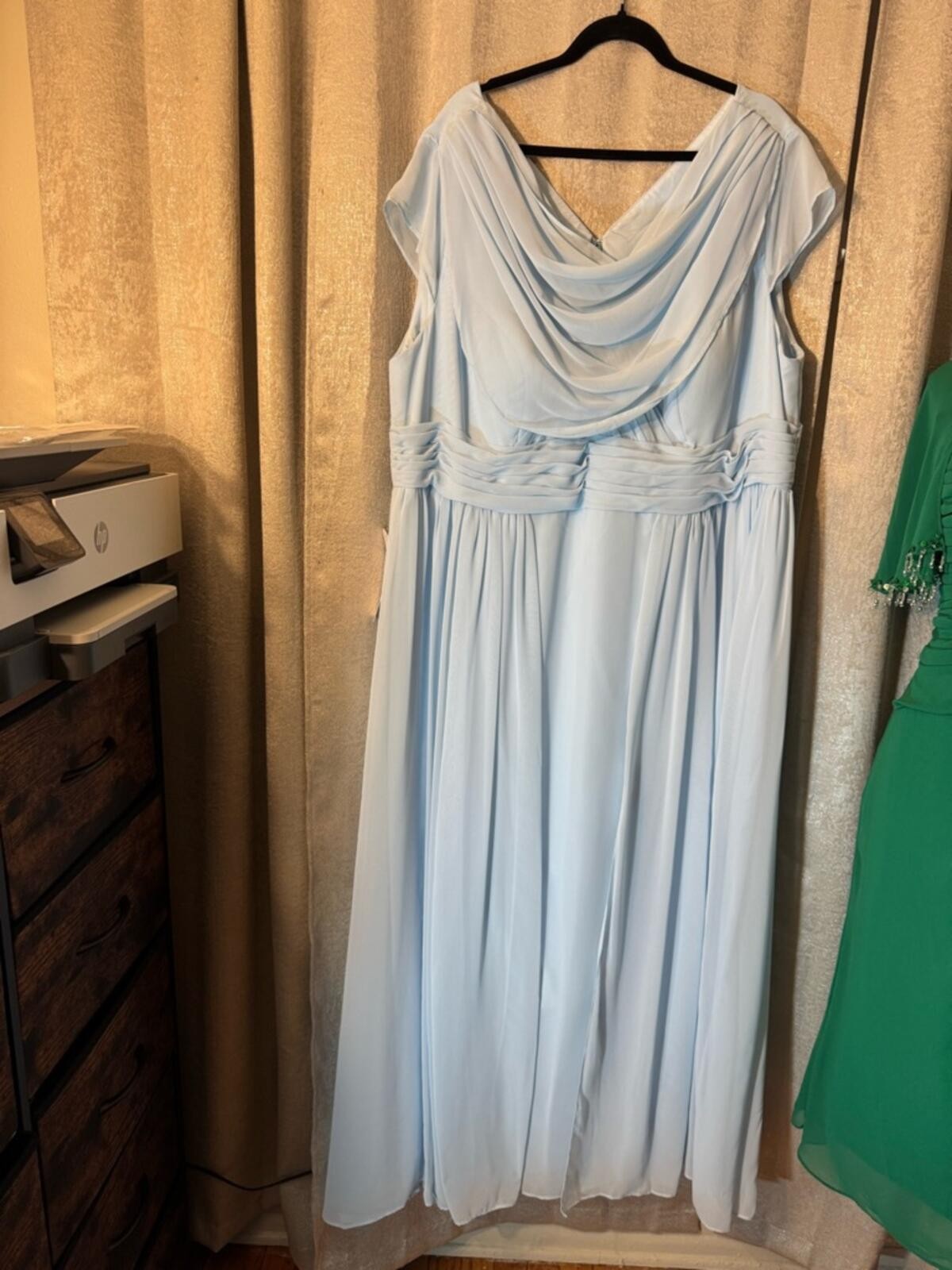 Azazie Light Blue Draped Cowl Neck Maxi Dress