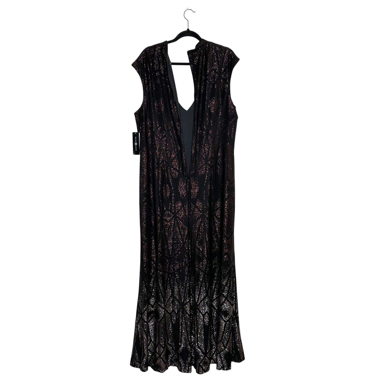 NWT Betsy & Adam Plus Size Gradient Metallic Cap-Sleeve Gown 20W