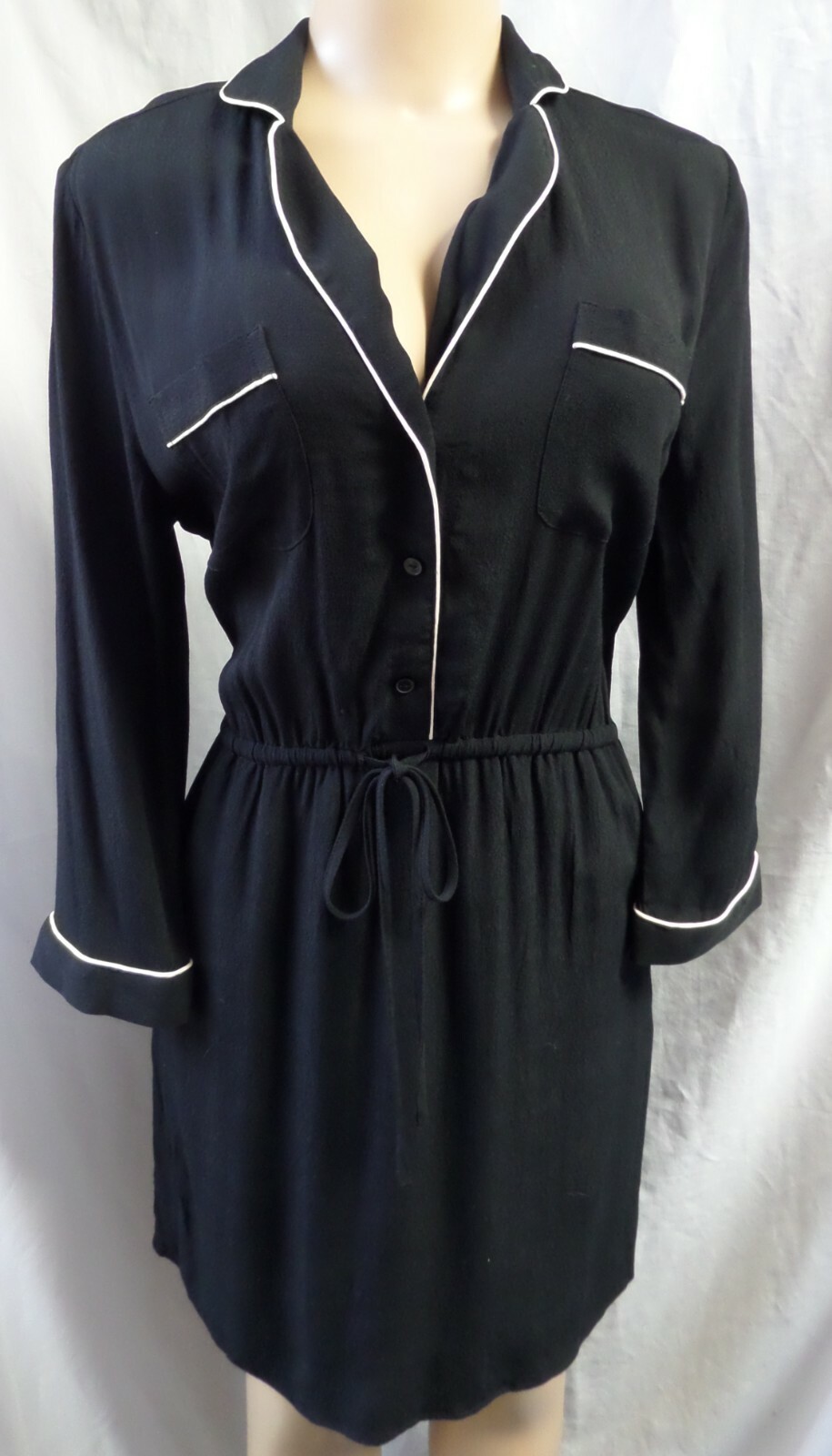 LOFT BLACK & IVORY COLLARED BUTTON DOWN BLOUSON LONG SLEEVES DRESS SIZE: M NWT