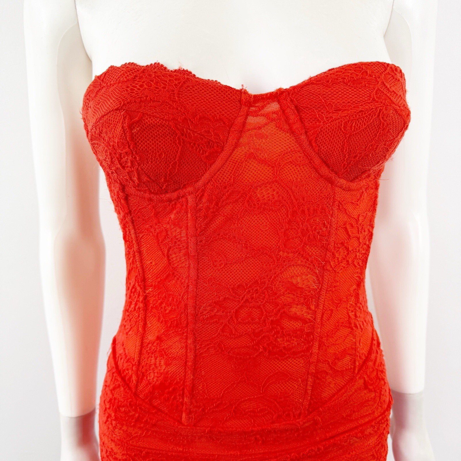 Outcast Orange Lace Strapless Bodycon Mini Dress Size XS Sexy Clubwear Cocktail