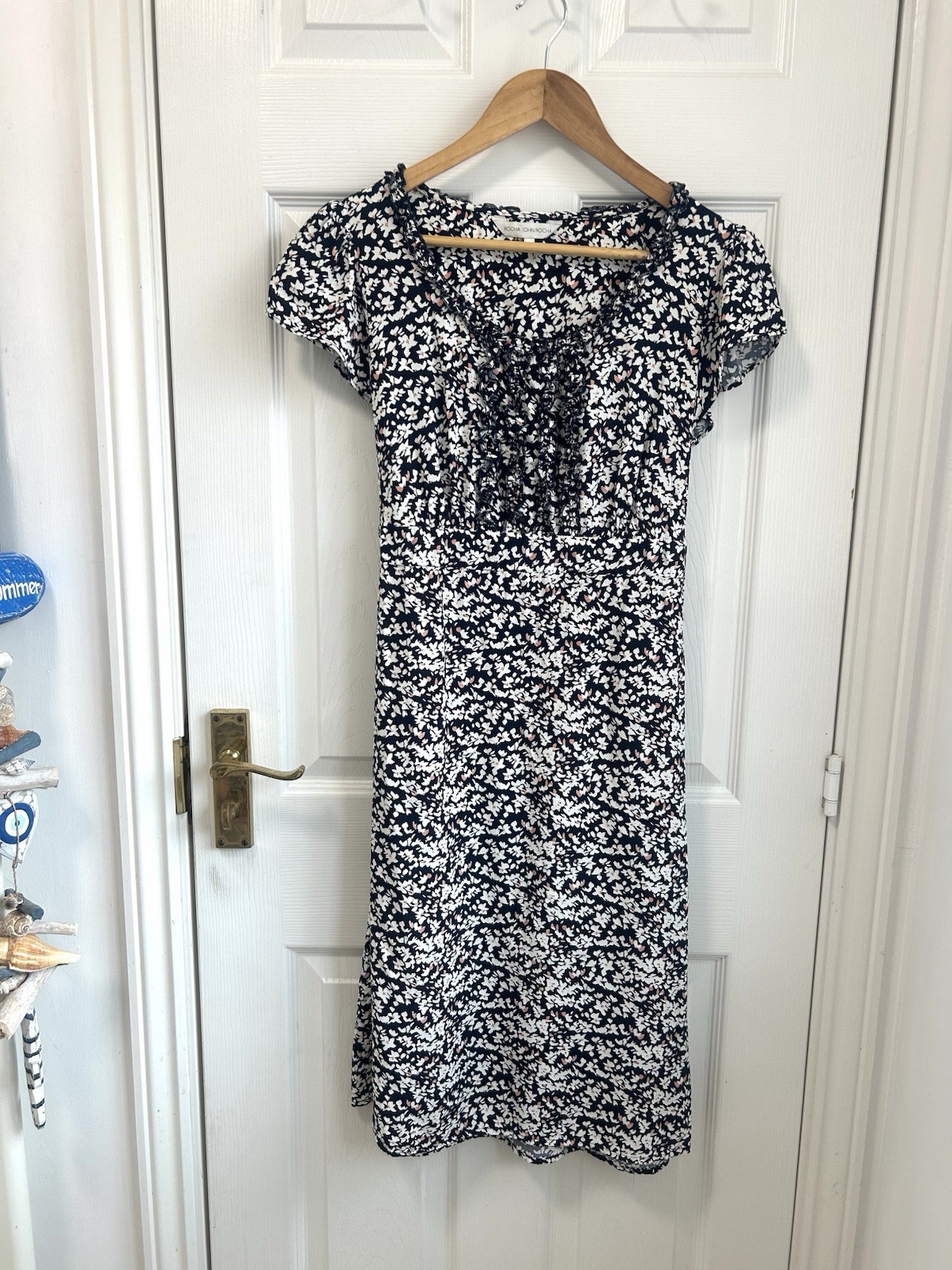 Rocha John Rocha Black & White Ditsy Floral Midi Tea Dress – Size 8