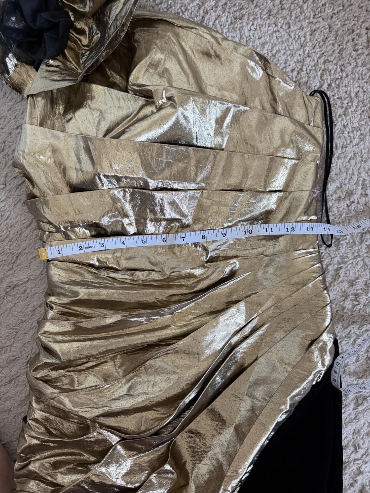 Nicole Studio New York 6 Gold/Black Metallic One Shoulder Ruched Sheath Knee