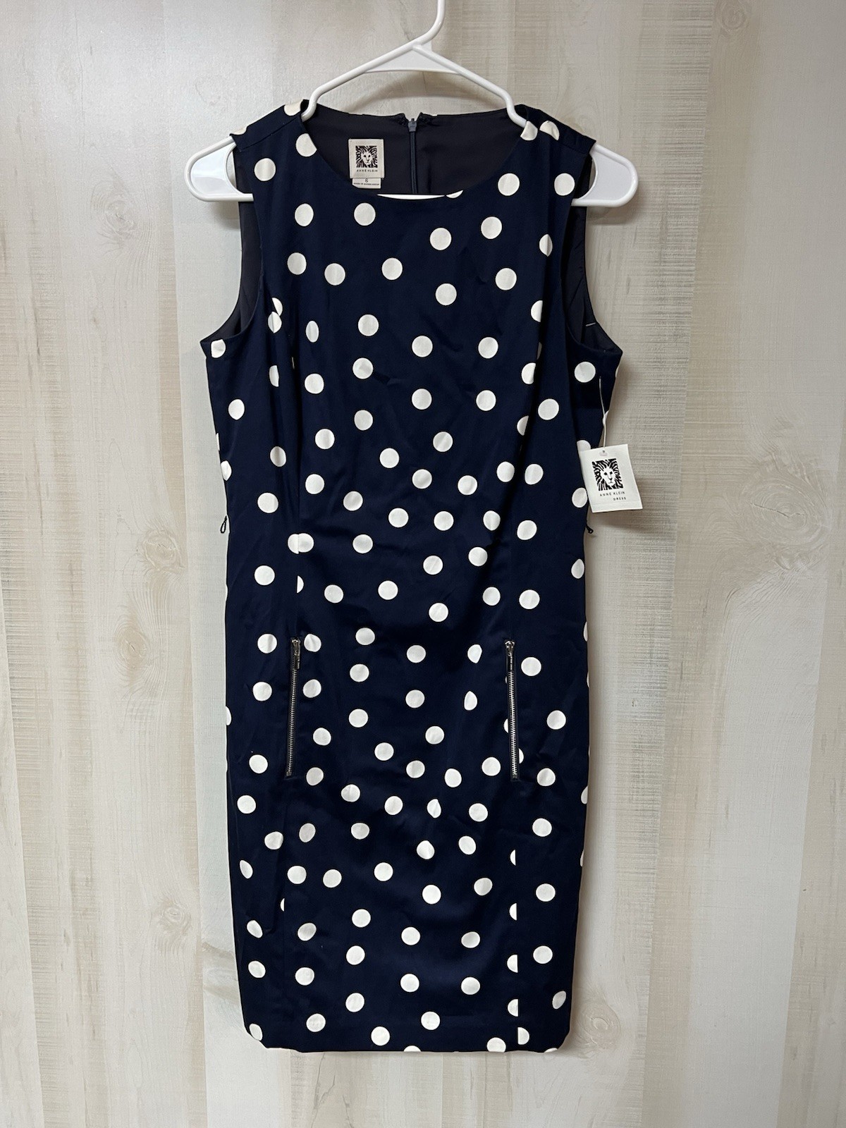 Ann Klein Navy Polka Dot Dress NWT