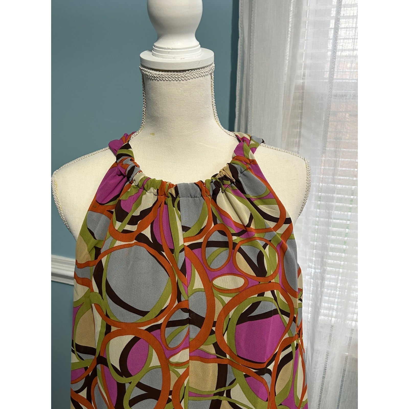 JBS Ltd Womens Retro Geometric Circle Print Halter Shift Dress Multicolor 14
