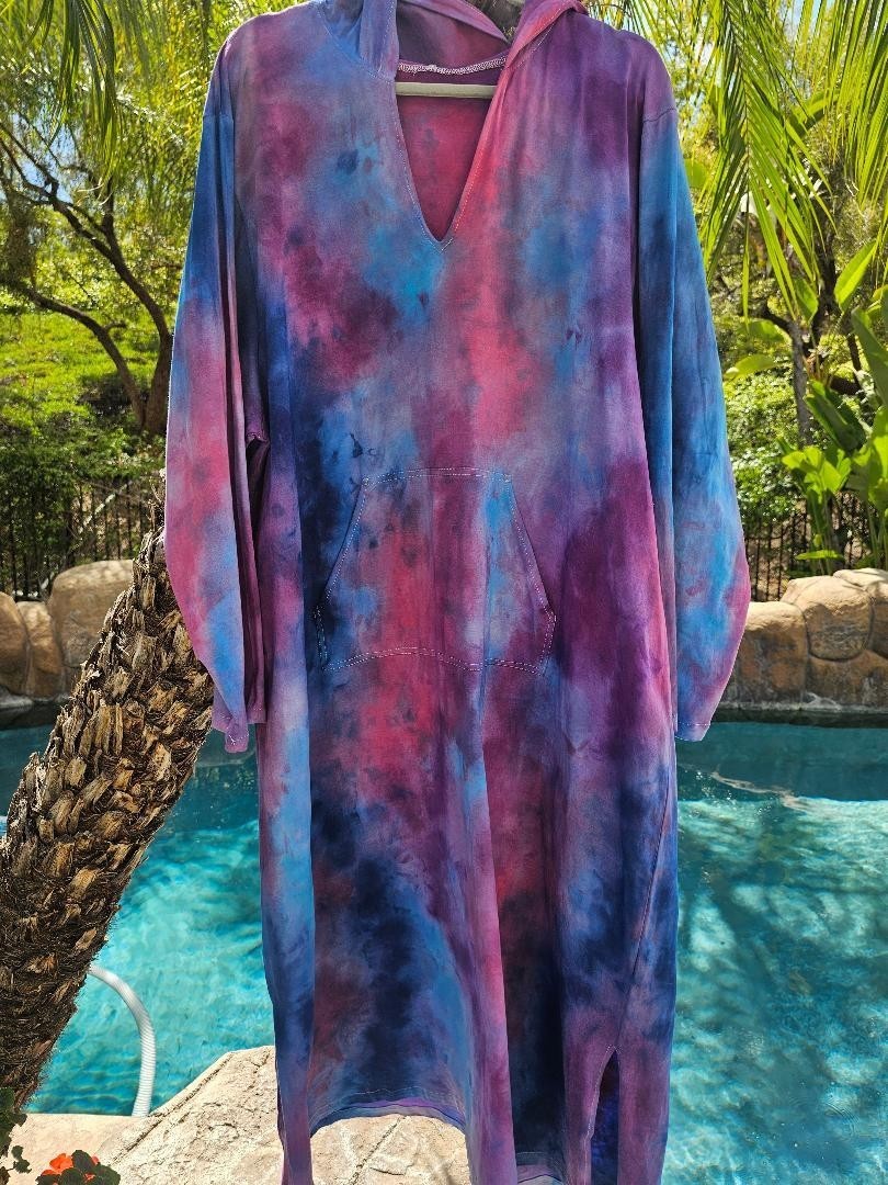 Maya Antonia Unisex Hand Tie-Dye Galaxy Cotton Maxi Dress/Kaftan/Hoodie/Pocket