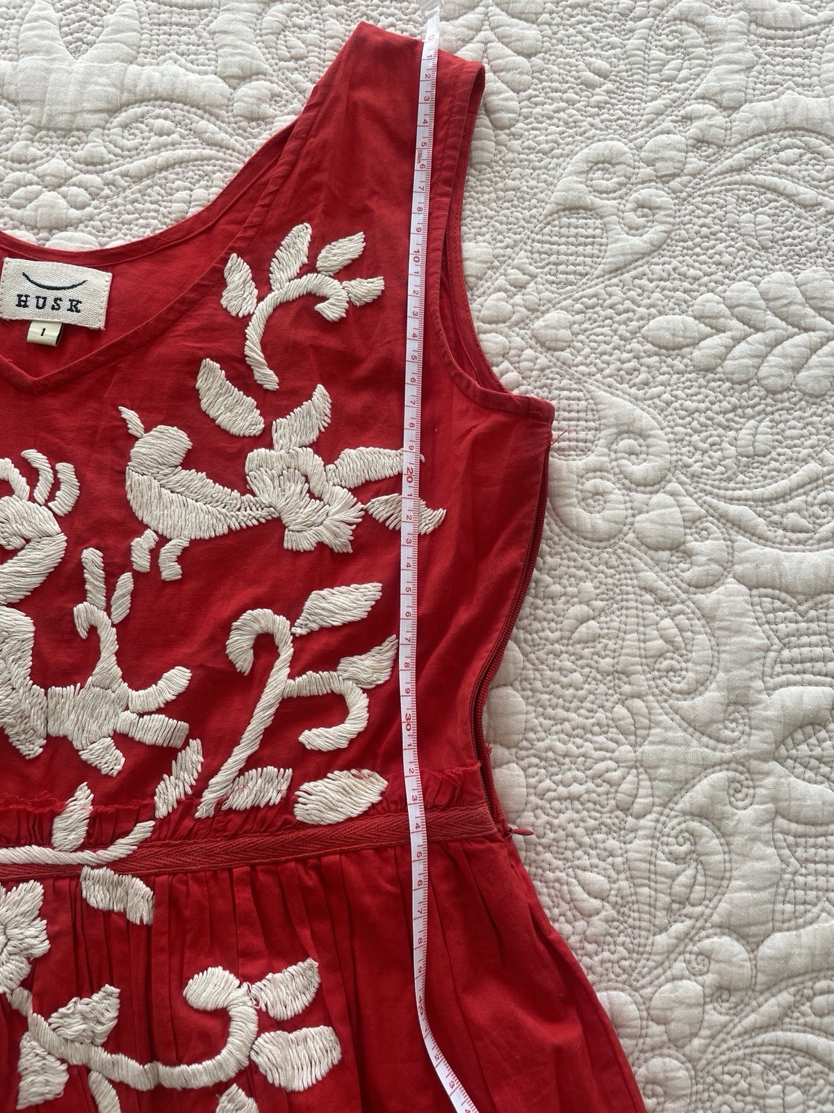 Husk Red Mexican Embroidered Boho Dress
