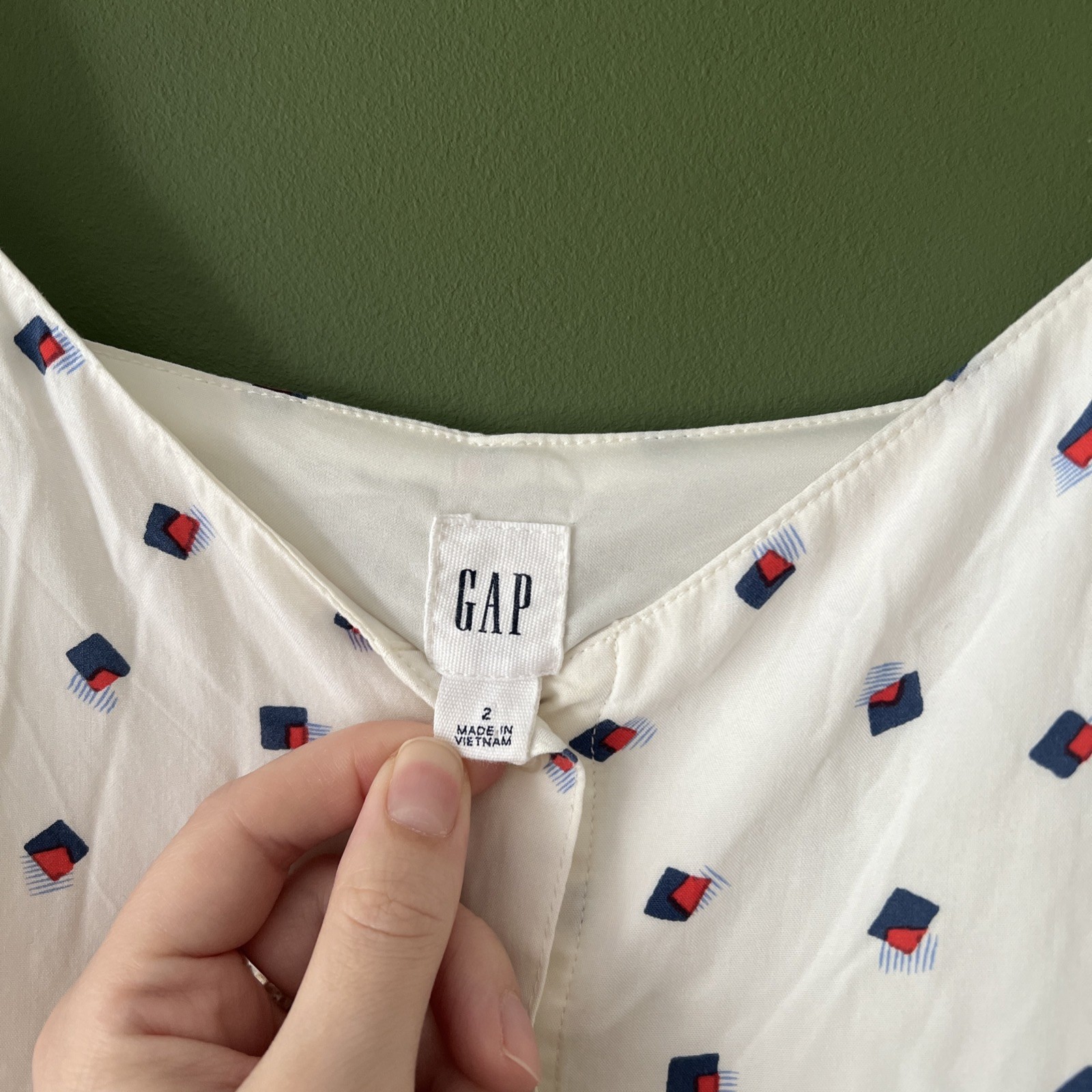 GAP White Tie Shoulder Geometric Pattern Button Front Midi Sundress Summer Dress