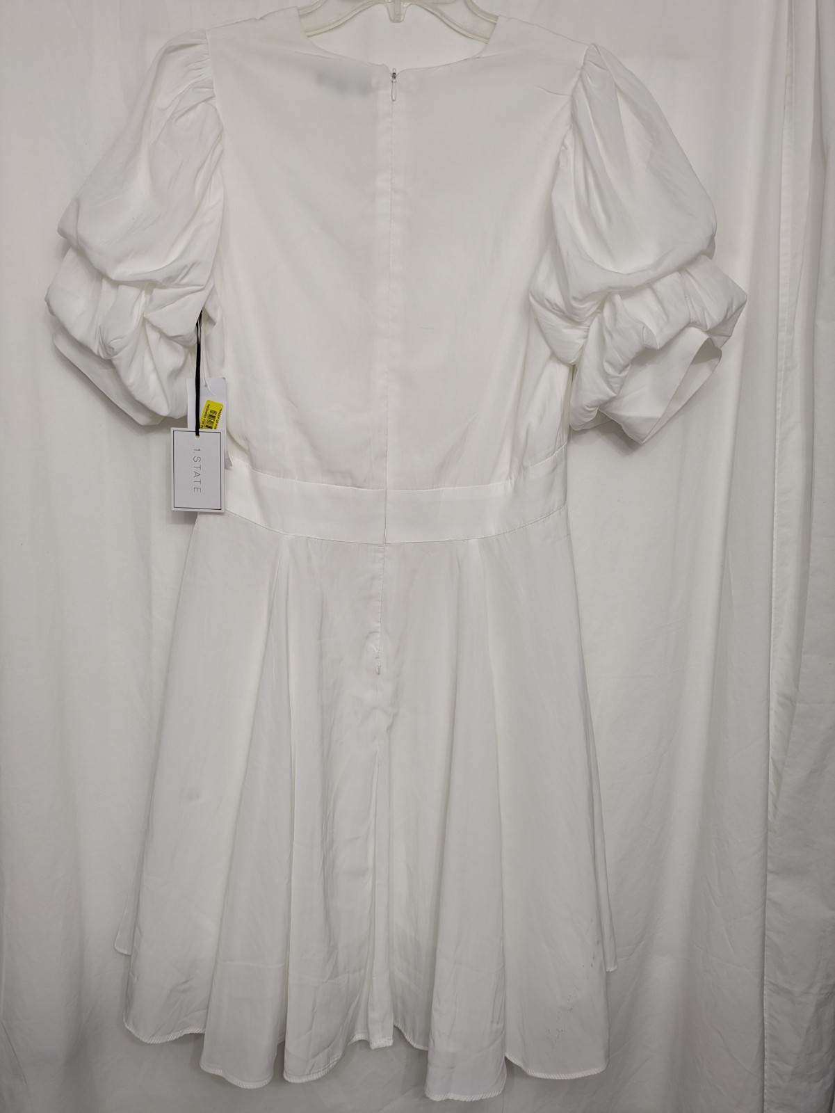 1.STATE White Puff Sleeve Mini Dress M NWT Off Tropic V Neck Hi Low MSRP $89