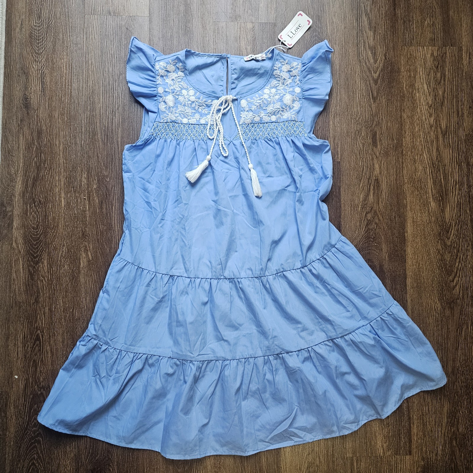 New L Love Dress Baby Pastel Blue Hippie Embroidered L Cottagecore Boho