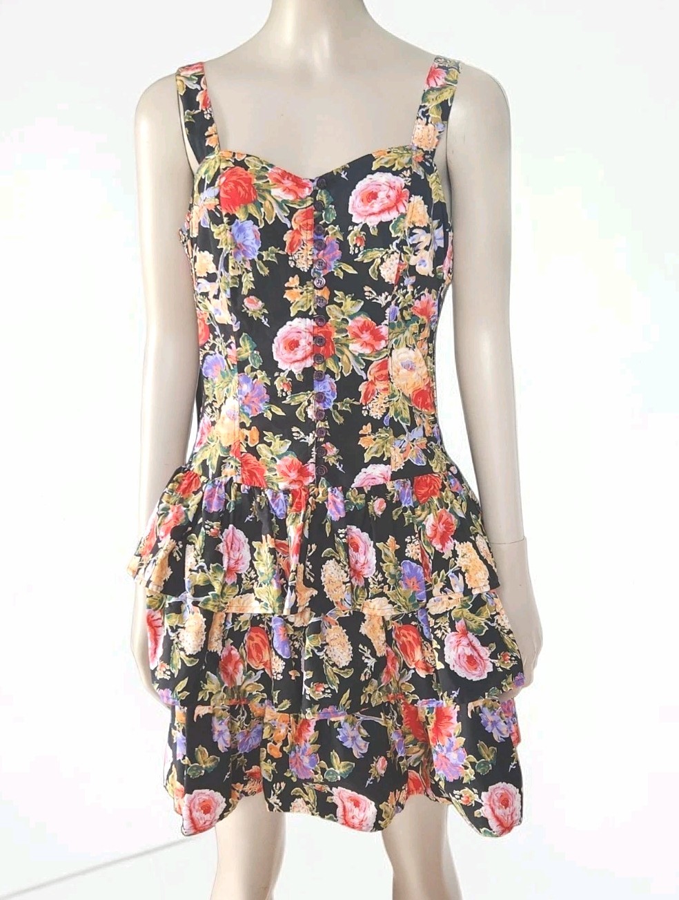 Boutique Europa Cotton Floral Ruffle Tier Drop Waist Mini Dress 10P Smocked