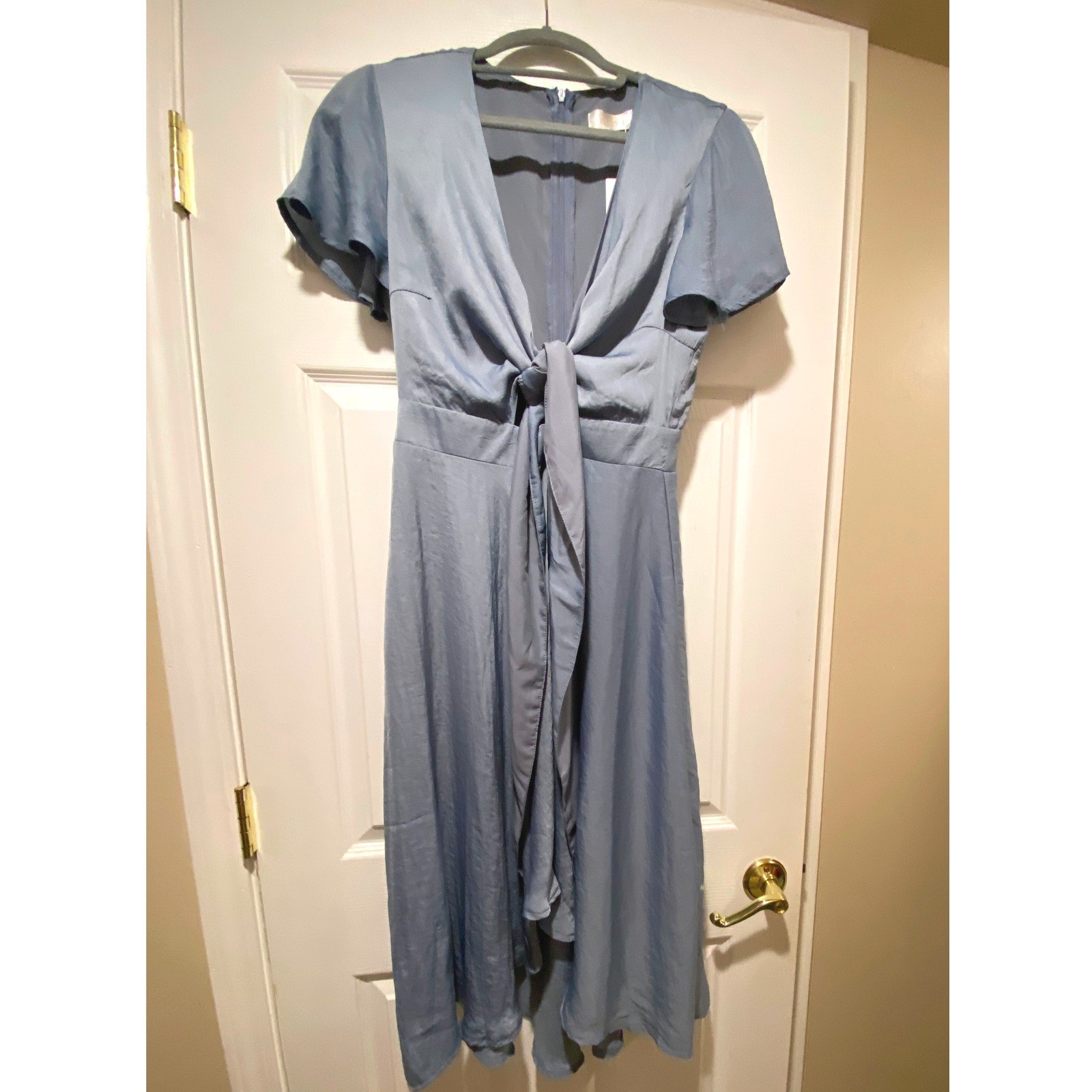 Billy J Sunny Daze Midi Dress Steel Blue Size 6 NWT Tie Front Short Sleeve