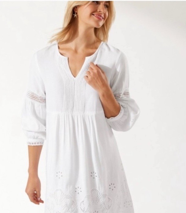 Tommy Bahama St. Lucia Linen Blend Dress M White Embroidered Lace Boho Beach