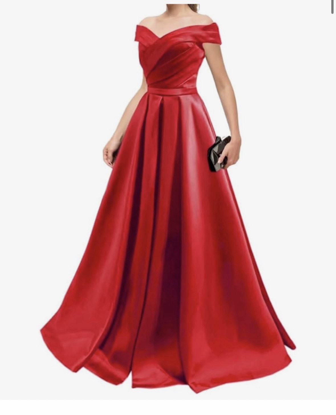 Women’s Red Satin Pleated Off-Shoulder Long Formal Gown Dress, Size S (2)