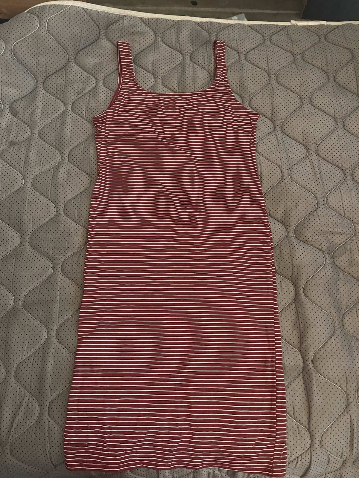 Women’s Red & White Striped Scoop Neck Sleeveless Knit Midi Bodycon Dress S