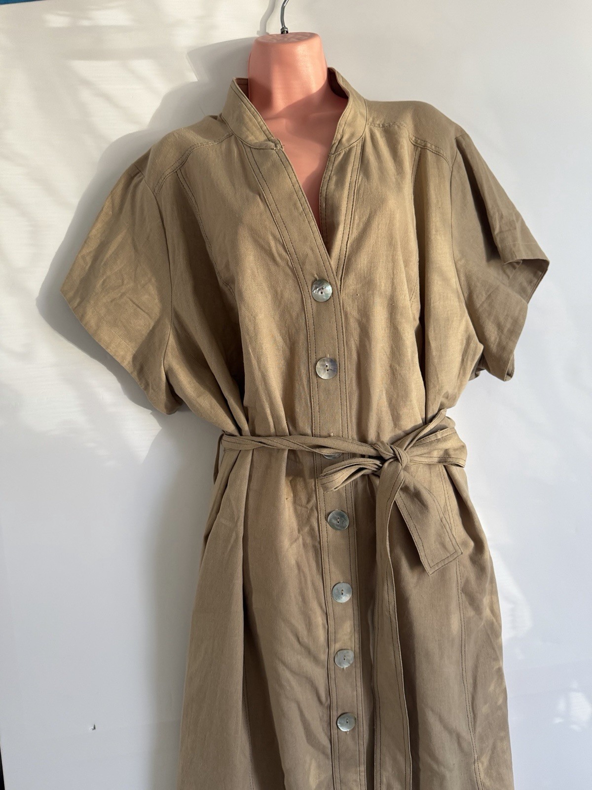 Wardrobe Linen Blend Button Down Dress Beige Oversized Shirt Plus UK 28 30
