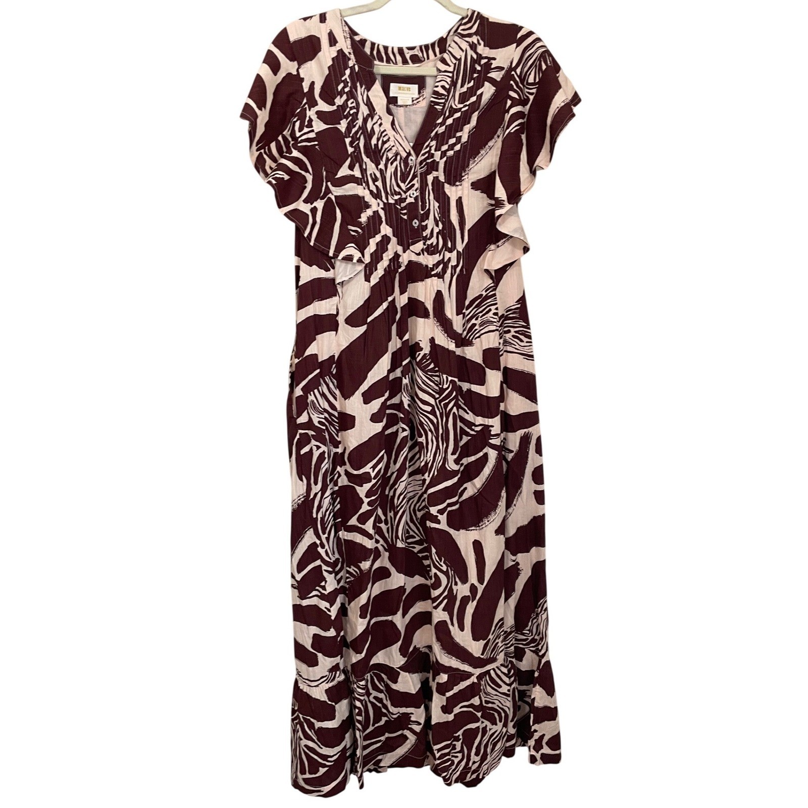 Maeve by Anthropologie Cassandra Maxi Dress Brown Zebra Safari Print Size M NWT